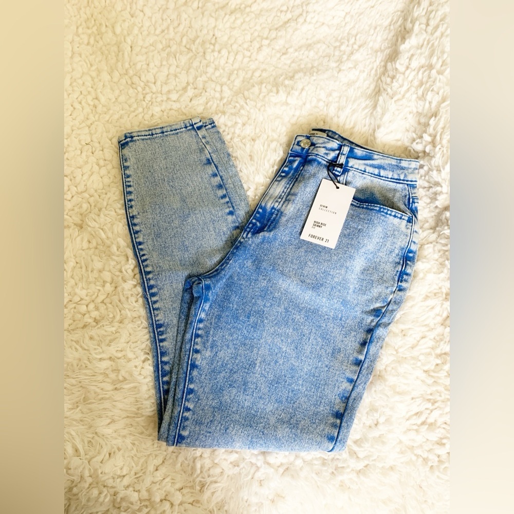 Forever 21 Blue Faded Y2K High Rise Skinny Fit Jeans Classic Style 30